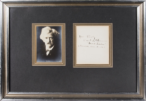 1868 Mark Twain Signed & Inscribed Cut With Photo In 19x14 Framed Display (JSA)